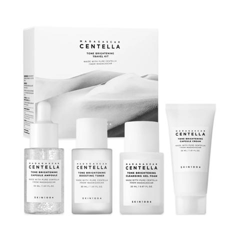 Набір для вирівнювання тону та сяйва шкіри SKIN1004 Madagascar Centella Tone Brightening Travel Kit 4 мініатюри 3 х 30 мл, 20 мл  8809913834984  фото
